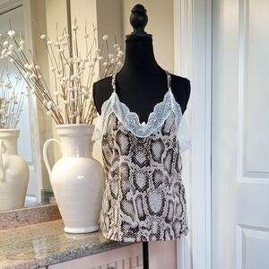 Elegant Lace Trim Snake Print Camisole With Adjustable Straps M